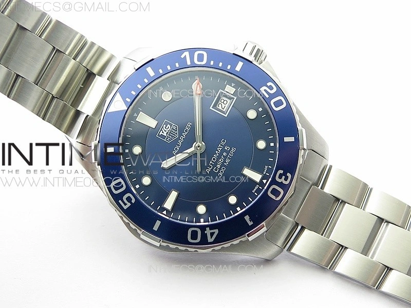 Aquaracer Calibre 5 41.5mm TARF 1:1 Best Edition Blue Dial Blue Bezel on SS Bracelet SW200